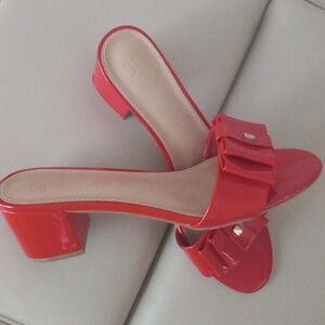 JustFab Red Patent Slide Mules with Bow Accent Size 12
